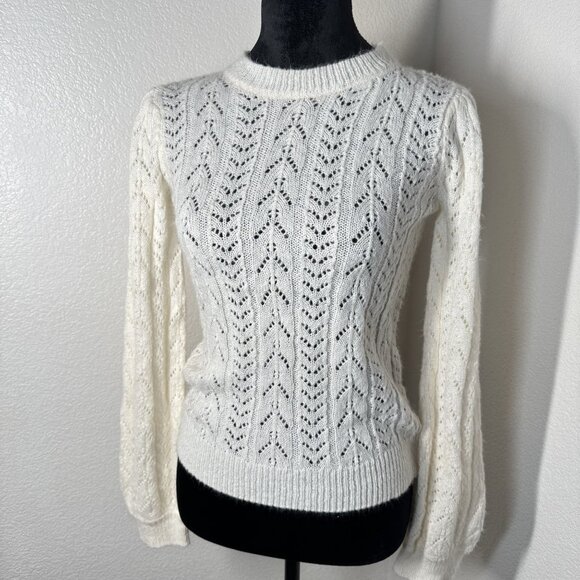 Blu Pepper Womens Small White Lace Knit Sweater 70% Acrylic 30% Nylon Long Sleev - Picture 1 of 6